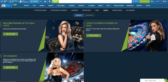 Casino bonuses 1xbet