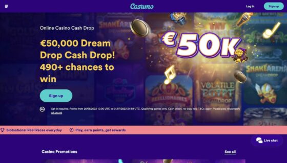 The official website of the casino Casumo